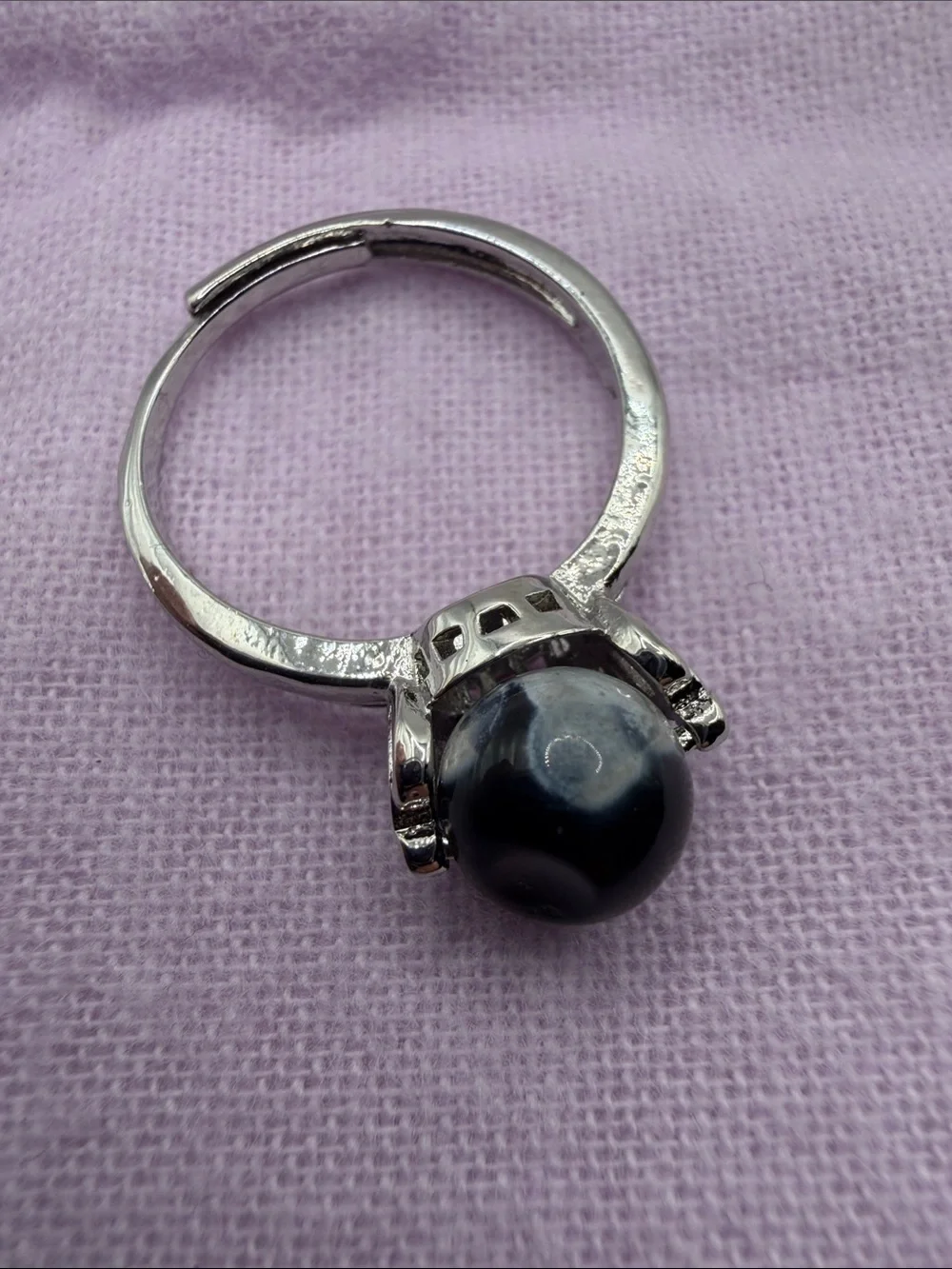 Sterling Silver Snowflake obsidian Adjustable Ring